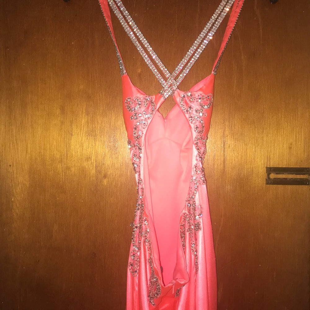 Coral pink silk prom dress